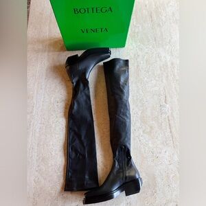 Bottega Veneta Women's Black The Lean Leather Over the Knee High Boots New 36.5